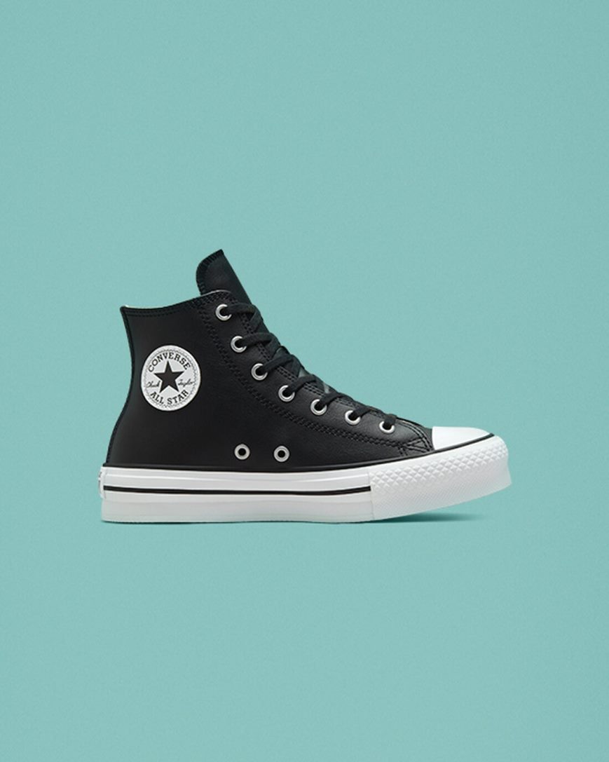 Pantofi Platforma Baieti Converse Chuck Taylor All Star Lift Piele Inalti Negrii Bej Albi | RO RKFWH528